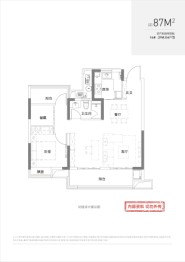 正荣旭辉政务未来3室2厅1厨1卫建面87.00㎡