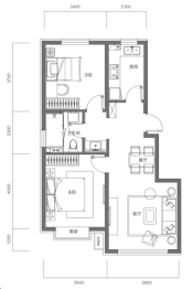 晰晰悦府2室2厅1厨1卫建面89.00㎡