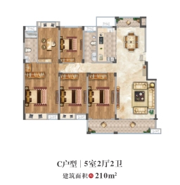 鼎晟佳苑5室2厅1厨2卫建面210.00㎡