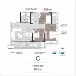 泰美嘉·香溪里3室2厅1厨2卫建面99.07㎡