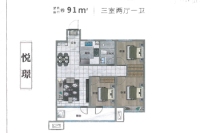 91平3室2厅1卫