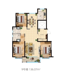 铂悦公馆3室2厅1厨2卫建面136.07㎡