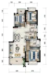 普洱碧桂园中梁天宸3室2厅1厨2卫建面103.0㎡