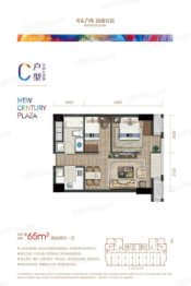 开元广场铂雅公馆2室2厅1厨1卫建面65.00㎡