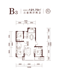 锦悦府3室2厅1厨2卫建面121.73㎡