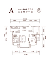 锦悦府3室2厅1厨1卫建面101.57㎡