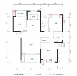 华远万江北宸之光3室2厅1厨2卫建面113.00㎡