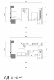 润和滨江广场2室1厅1厨1卫建面43.00㎡