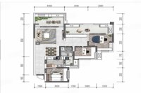 B3户型， 3室2厅2卫1厨， 建筑面积约99.07平米