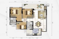 C户型， 3室2厅2卫1厨， 建筑面积约95.46平米