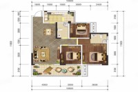 A4户型， 3室2厅2卫1厨， 建筑面积约97.13平米