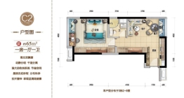 碧桂园·国际商业中心1室1厅1卫建面65.00㎡