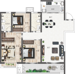 中昂·玉棠府3室2厅1厨2卫建面121.00㎡