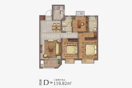 宝丽江山樾3室2厅1厨2卫建面119.82㎡