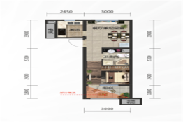 圣丰御景湾1室1厅1厨1卫建面46.00㎡