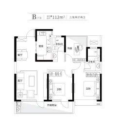 恒融时代3室2厅1厨2卫建面112.00㎡