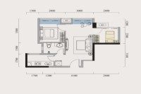 A2户型， 2室1厅1卫1厨， 建筑面积约50.53平米