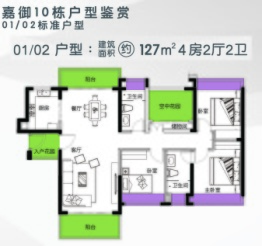 嘉华新都汇4室2厅1厨2卫建面127.0㎡