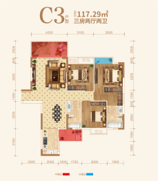 尚宇公馆3室2厅1厨2卫建面117.29㎡