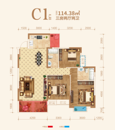 尚宇公馆3室2厅1厨2卫建面114.38㎡