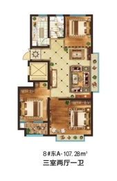 雅柏文一号公馆3室2厅1厨1卫建面107.28㎡