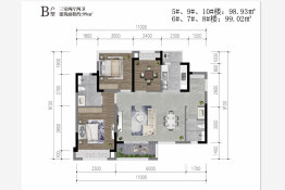 香城云庭3室2厅1厨2卫建面98.93㎡