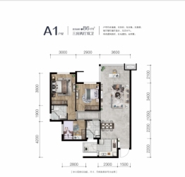 鸿通·桃李清华3室2厅1厨2卫建面86.00㎡