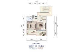 大理公馆1室2厅1厨1卫建面56.19㎡