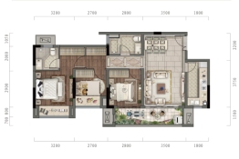 金科&华宇春和锦明3室2厅1厨2卫建面86.00㎡