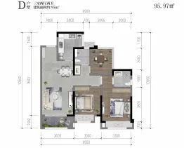 香城云庭3室2厅1厨2卫建面95.97㎡