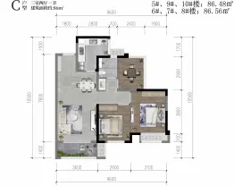 香城云庭3室2厅1厨1卫建面86.48㎡