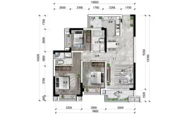 兆信北悦府3室2厅1厨2卫建面104.60㎡