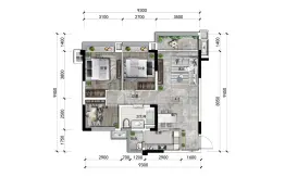 兆信北悦府3室2厅1厨1卫建面88.70㎡