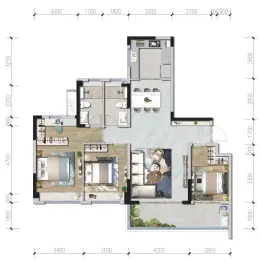 金地正源荟3室2厅1厨2卫建面125.00㎡