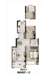 九龙澜邸2室2厅1厨1卫建面65.00㎡