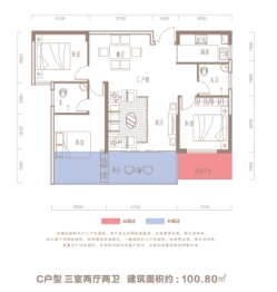 盛世名都3室2厅1厨2卫建面100.80㎡