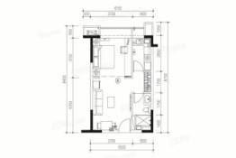 三亚恒大御府1室1厅1厨1卫建面58.00㎡