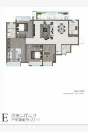 龙记铂樾4室2厅1厨2卫建面122.0㎡