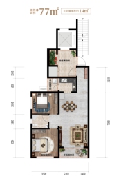 广纳·题西林壁2室2厅1厨1卫建面77.00㎡