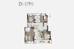 上城壹号4室2厅1厨2卫建面118.00㎡