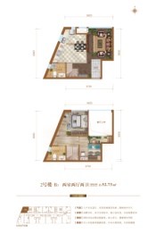 恒印广场2室2厅1厨2卫建面52.73㎡