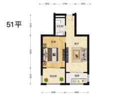 丽晶公馆1室1厅1厨1卫建面51.00㎡