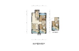 招商·时代悦2室2厅1厨1卫建面85.00㎡