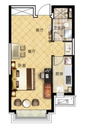 吉林恒大国际温泉城1室1厅1厨1卫建面57.00㎡