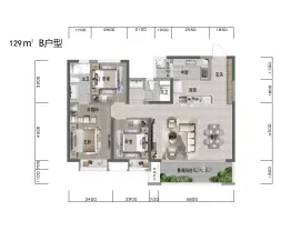 万达中央公园3室2厅2厨2卫建面129.00㎡