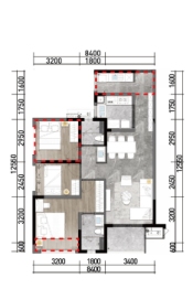 万科四季花城2室2厅1厨2卫建面87.00㎡