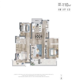 绿地安兰诺雅3室2厅1厨2卫建面110.00㎡