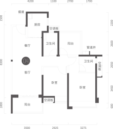 保利天汇3室2厅1厨2卫建面97.00㎡