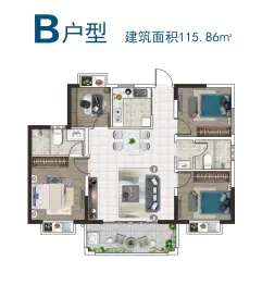 山海湾·五期三区4室2厅1厨2卫建面115.86㎡