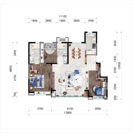 绿地新里天澜3室2厅1厨2卫建面125.00㎡